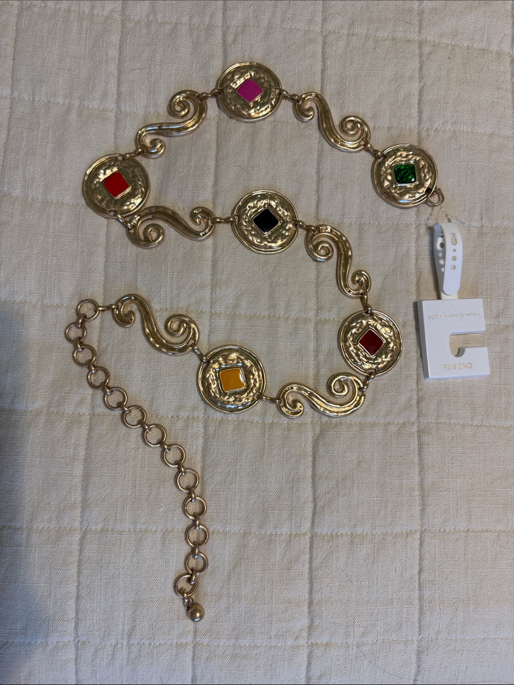 House of Harlow 1960 Gold-Tone Chain Belt with Multicolor Enamel Squares